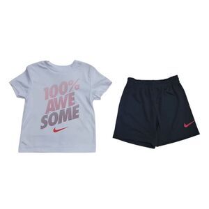 Nike Boy's Dri-Fit Elastic Waist T-Shirt & Shorts 2 Piece Set - White/Red